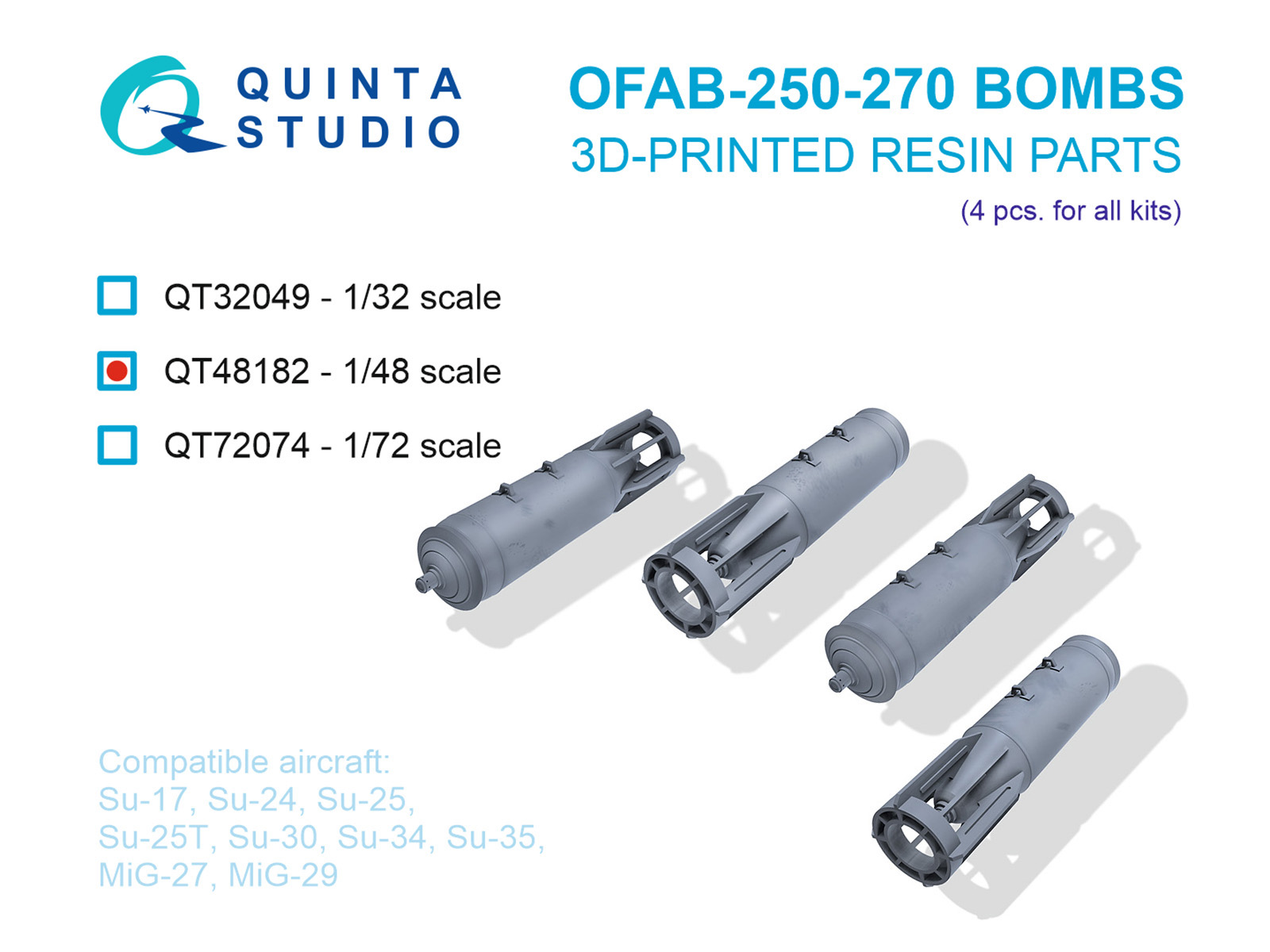 1:48 Авиабомбы ОФАБ-250-270 (осколочно-фугасные), 4 шт. (для всех моделей) - QT48182