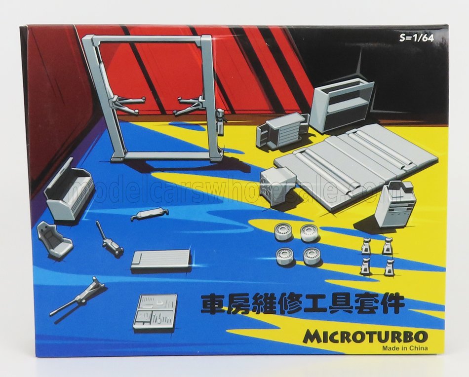 1:64 ACCESSORIES Set Officina E Revisioni Microturbo - Ponte Sollevatore Auto - Twin Post Lift, Blue Yellow - GT-BY