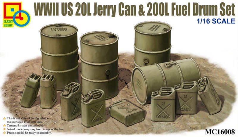 1:16 Сборная модель WWII US 20L Jerry Can & 200L Fuel Drum Set - MC16008