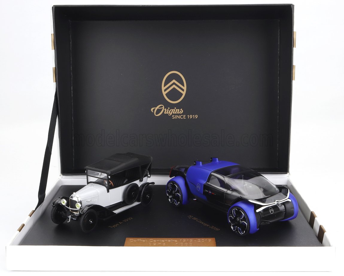 1:43 CITROEN Coffret Set 2x Type A Cabriolet Closed 1919 + 19_19 Concept Electric 2019, White Black Blue Grey - AMC0191312