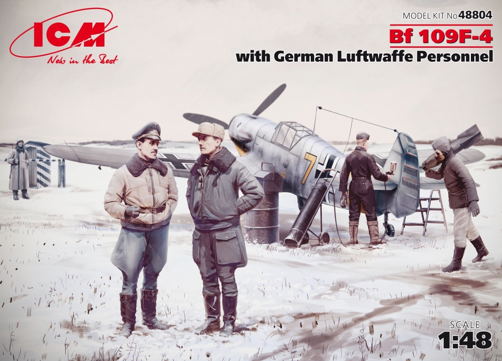 1:48 Сборная модель Самолет Bf 109F-4 с персоналом ВВС Германии, with German LuftwaffePersonnel - 48804