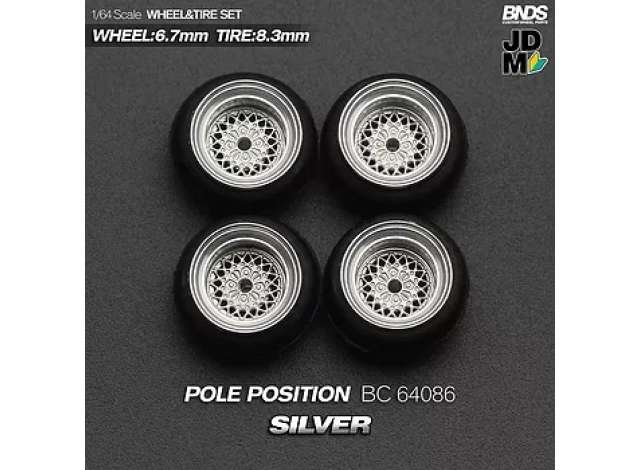 1:64 Pole Position Alloy Wheel & Rim set, silver/chrome - BC64086