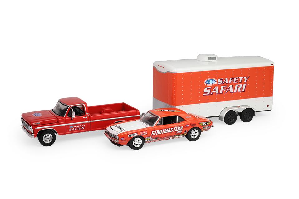 1:64 набор FORD F-250 пикап 'NHRA Safety Safari' 1969 с закрытым прицепом-автовозом и CHEVROLET Camaro Z28 Dan Fletcher 1969 - 31190A