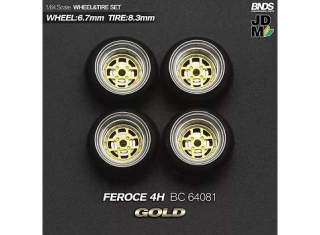 1:64 Feroce 4H Alloy Wheel & Rim set, gold/chrome - BC64081