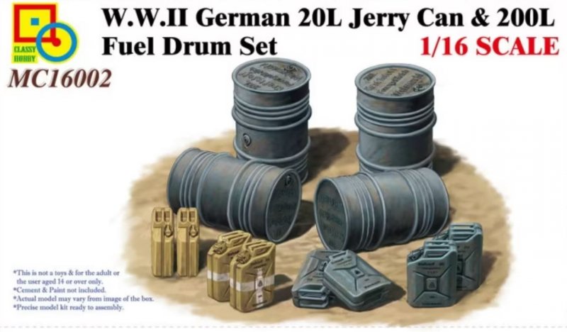 1:16 Сборная модель WWII German 20L Jerry Can & 200L Fuel Drum Set - MC16002