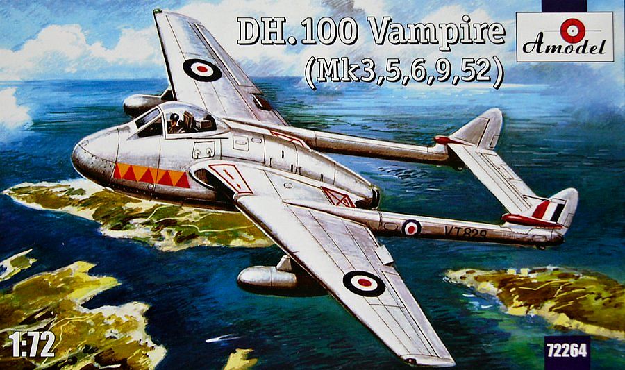 1:72 Сборная модель Британский самолет De Havilland DH.100 Vampire Mk.3 / 5 / 6 / 9 / 52 - 72264