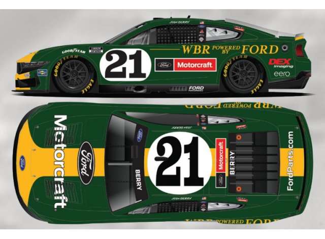 1:64 Ford Mustang #21 Josh Berry *Motorcraft Throwback*, green/yellow/white 2025 - C212565MTBJP