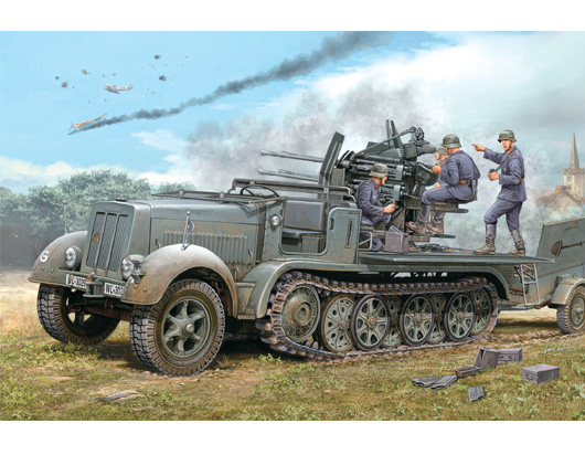 1:35 Сборная модель 20 мм. счетверенная ЗСУ на Sd Kfz. 7/2 (ранняя) - 01523