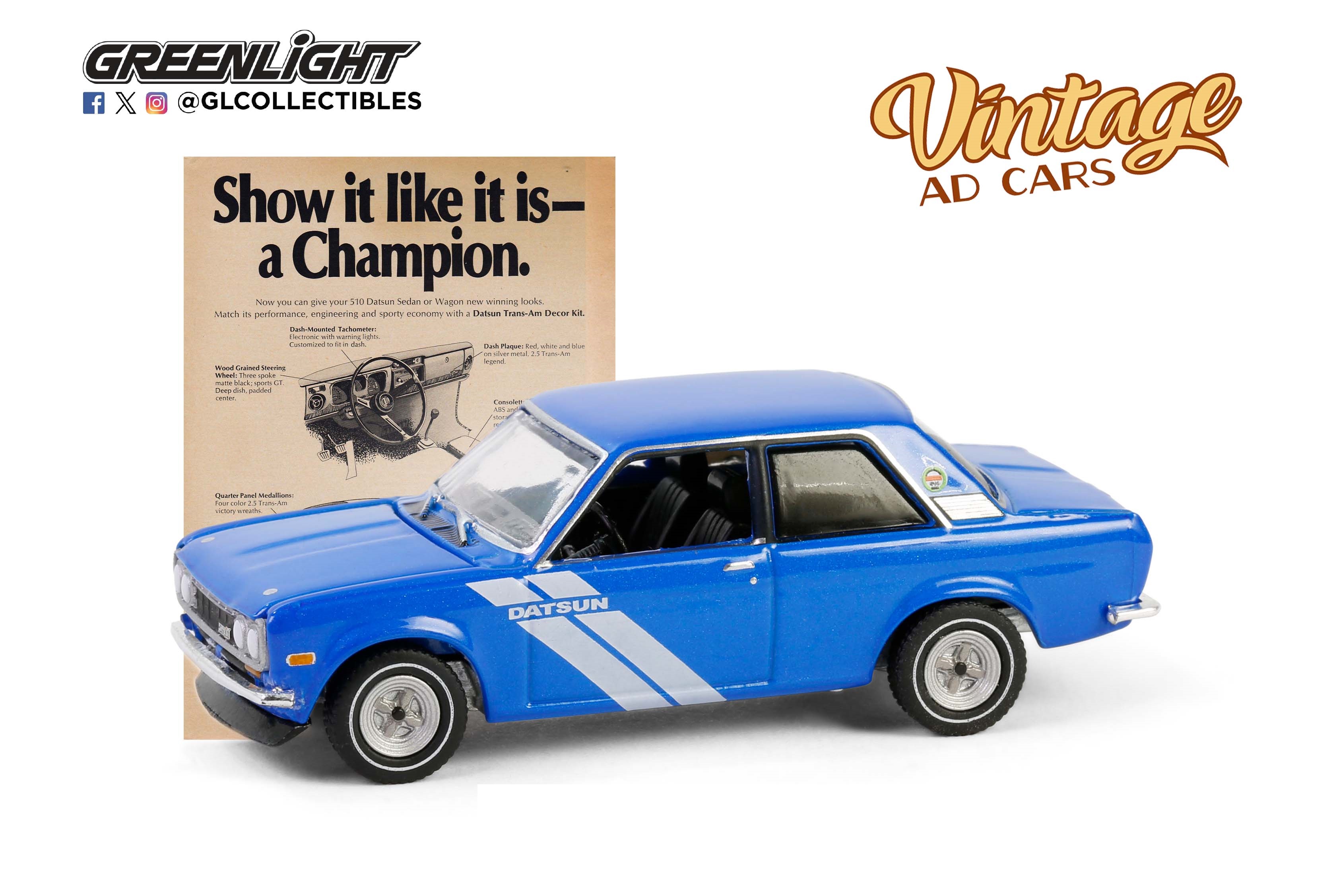 1:64 DATSUN 510 'Show it Like it is Champion' (1972), Blue with White - 39150C