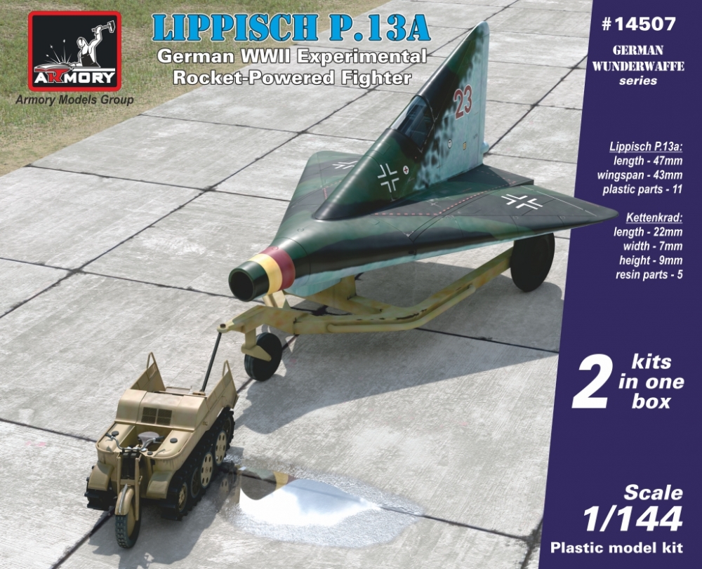 1:144 Сборная модель Истребитель Lippisch P.13a с тягачом Kette - 14507
