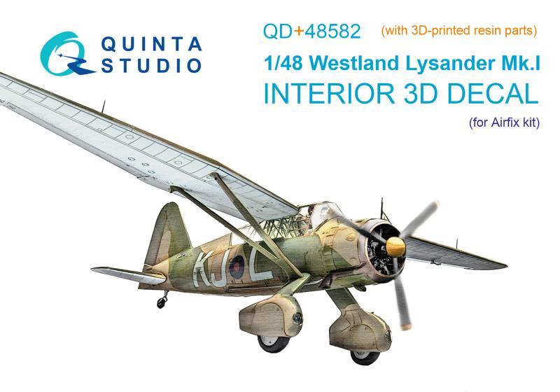 1:48 3D Декаль интерьера кабины Westland Lysander Mk.I (Airfix) (с 3D-печатными деталями) - QD+48582