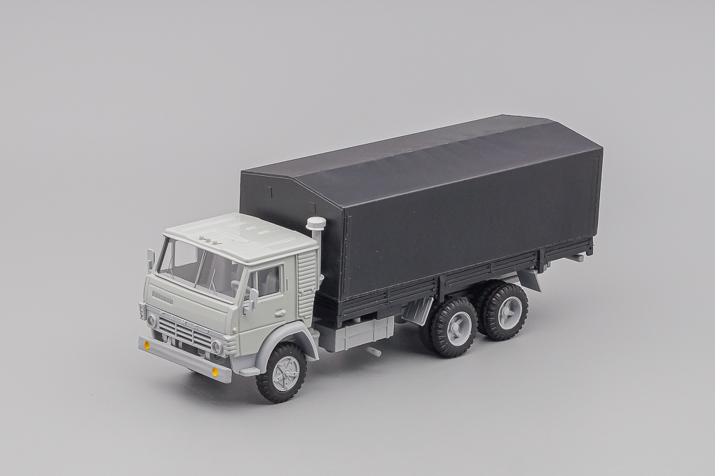 1:43 Камский 53212 бортовой с тентом, серый / черный - ELK-1087