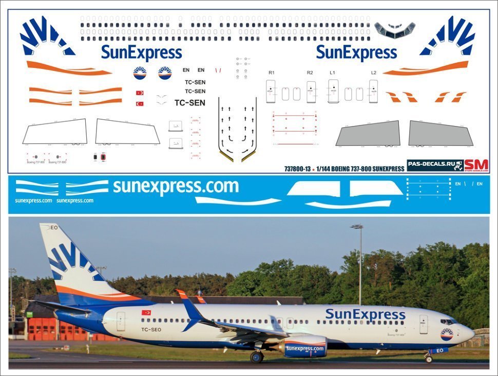1:144 Декаль на Boeng 737-800 SunExpress - 737800-13