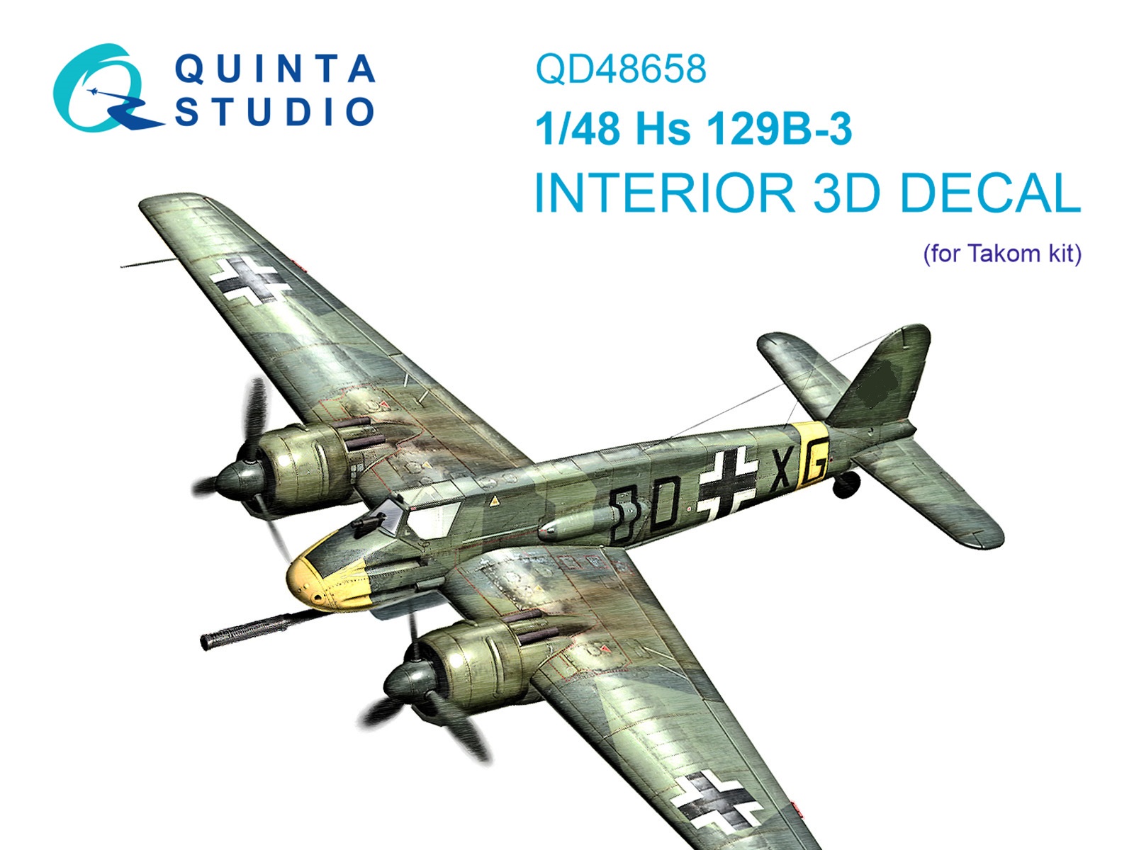 1:48 3D Декаль интерьера кабины Hs 129B-3 (Takom) - QD48658