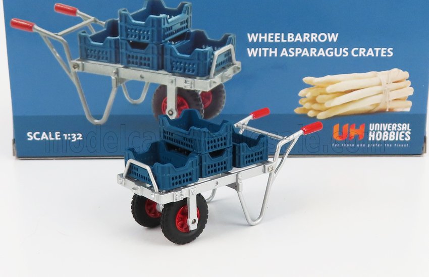1:32 ACCESSORIES Wheelbarrow With 4x Asparagus Crates, Silver Blue - UH6391