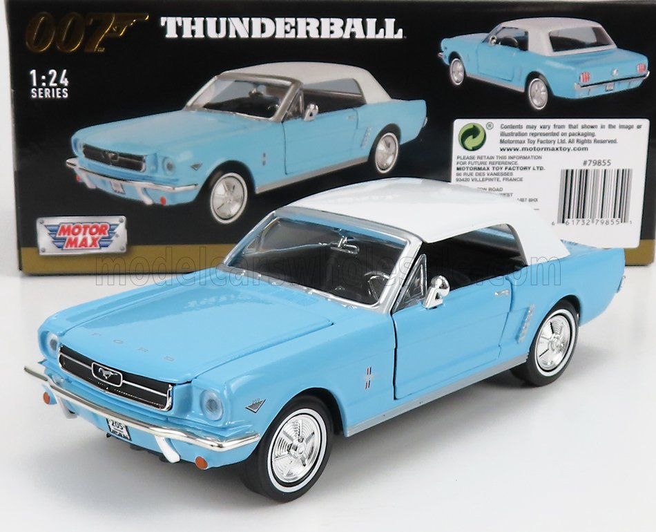 1:24 FORD Mustang Convertible Spider (1967) - 007 James Bond - Thunderball - Operazione Tuono, Light Blue White - 79855