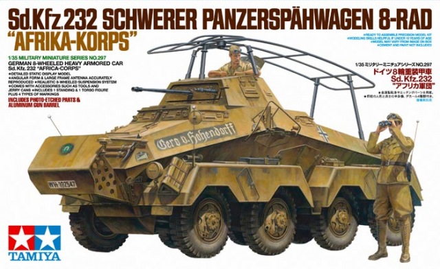 1:35 Сборная модель Немецкий четырехосный тяжелый бронетранспортер Sd.kfz.232, в комплекте две фигуры, алюминиевый ствол и фототравление. Африканский корпус - 35297