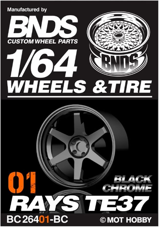 1:64 ABS Wheel & Rim set, black chrome - BC26401-BC