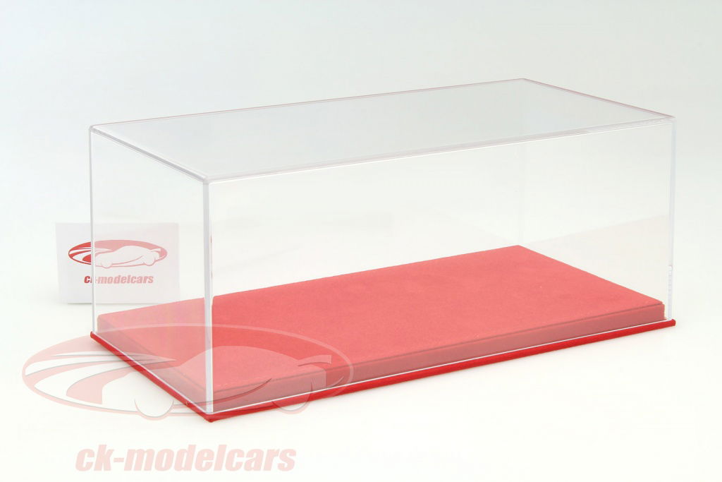 high acrylic showcase with alcantara baseplate for model cars in the scale 1:18 red BBR, red - VET1804D1