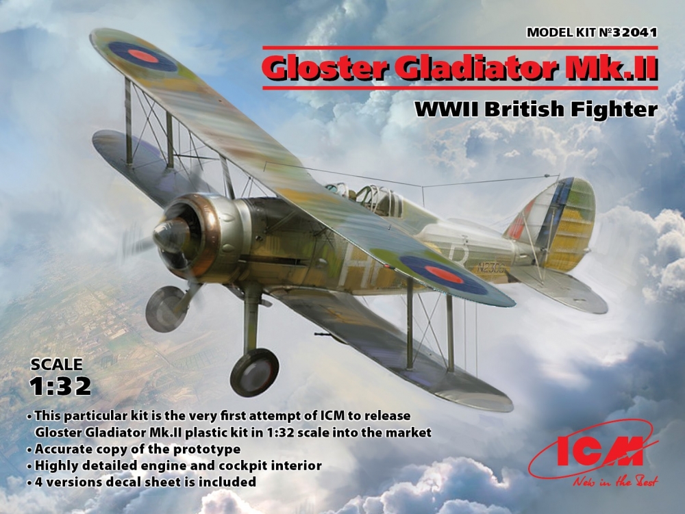 1:32 Сборная модель Gloster Gladiator Mk.II, Британский истребитель II МВ - 32041