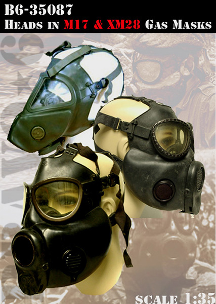 1:35 Heads in M17 & XM28 Gas Masks / головы для фигурок в противогазах M17 и XM28 - B6-35087