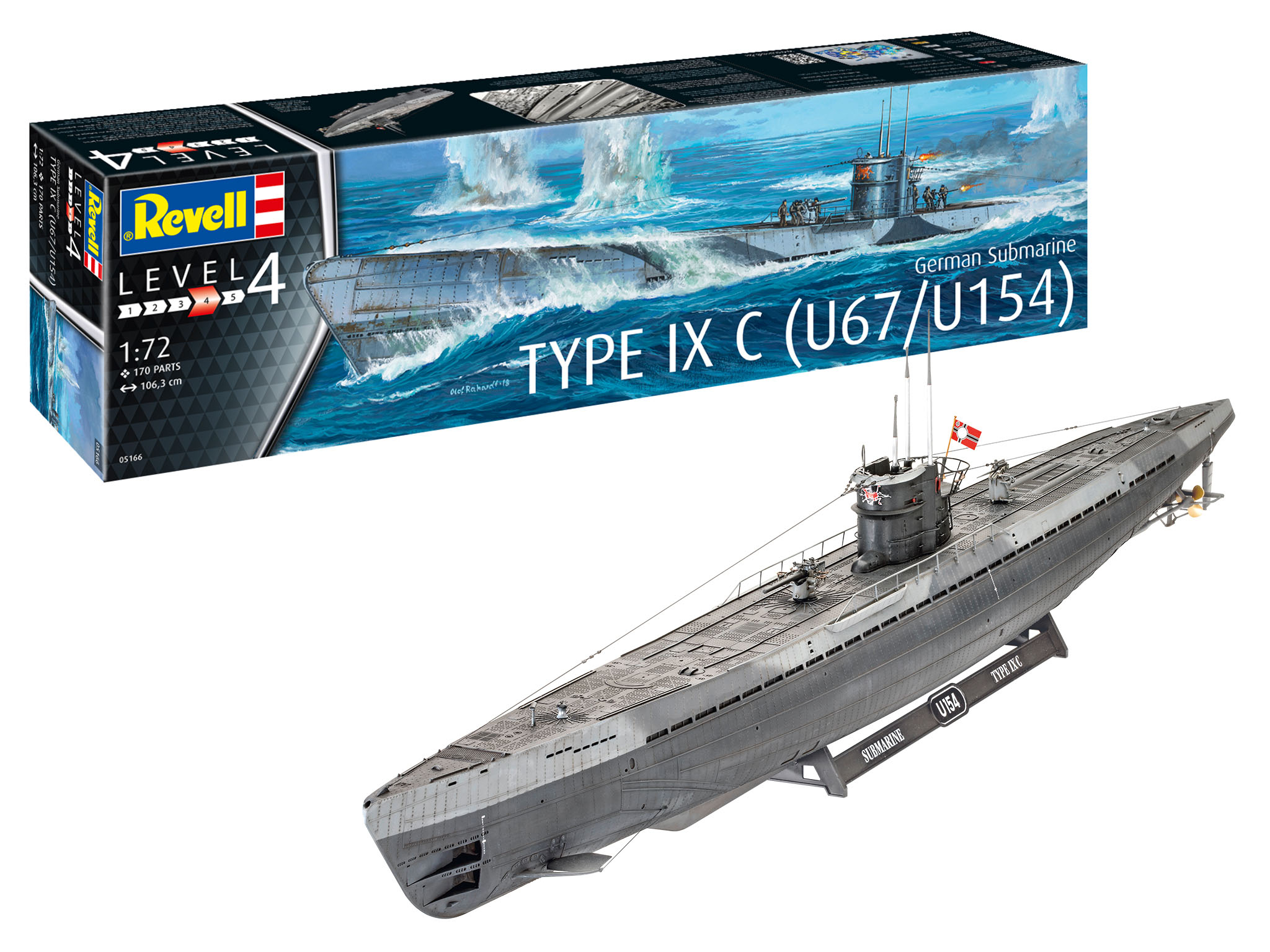 1:72 Сборная модель Немецкая подводная лодка типа IX C (early turret) - 05166