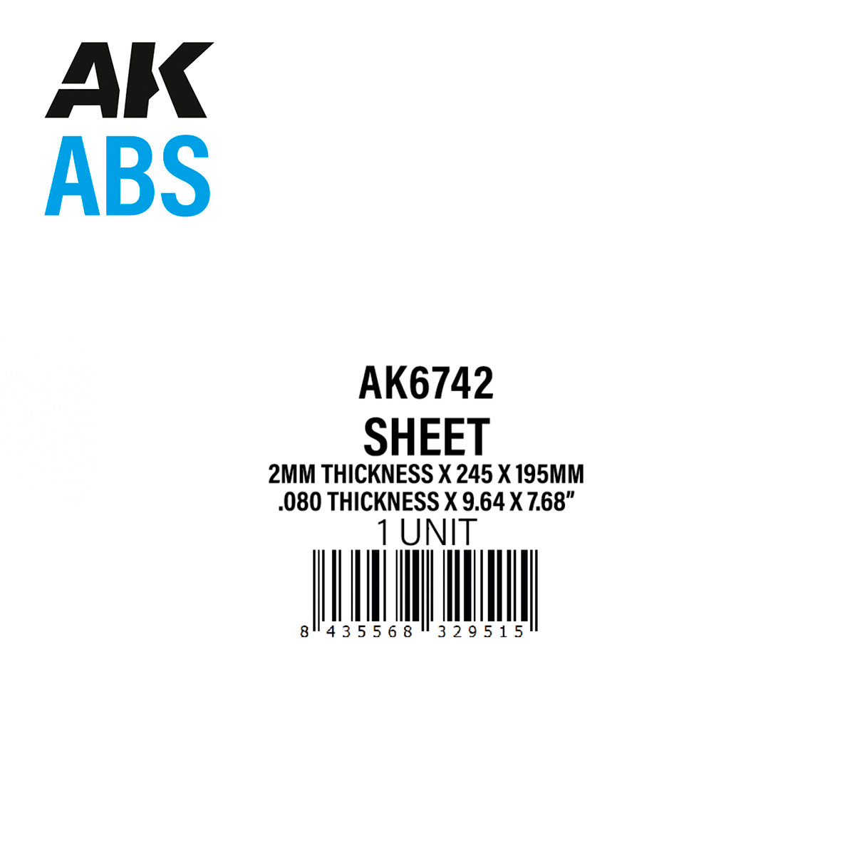 Лист АБС-пластика, толщина 2 мм x 245 x 195 мм (2 штуки) - AK6742