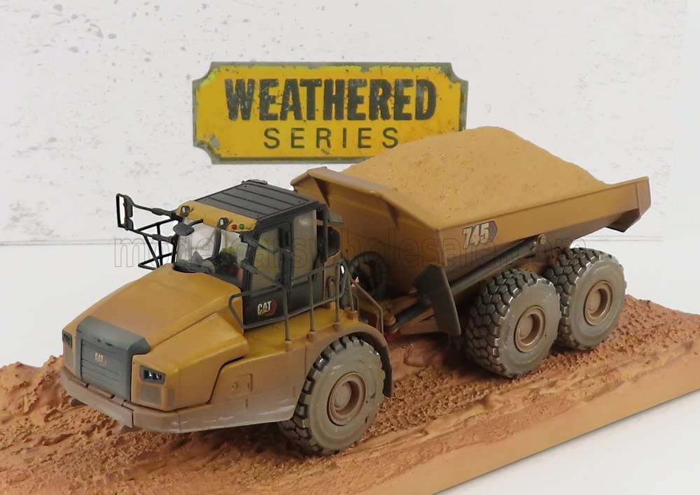 1:50 CATERPILLAR Cat745 Cassone Ribaltabile Cava 3-assi - Weathered Articulated Truck, Yellow Black - 85704