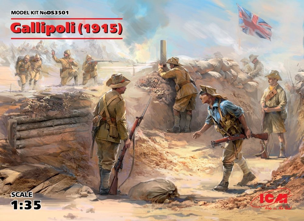1:35 Сборная модель Gallipoli (1915) ANZAC Infantry (4 figures), Turkish Infantry (4 figures) - DS3501