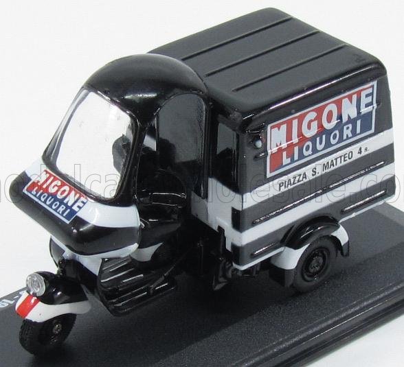 1:32 PIAGGIO Ape B150 Van Furgone Pubblicitario Migone Liquori (1954), Black White - 76814-TW16A