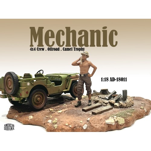 1:18 FIGURES MECCANICO - MAN MECHANIC CREW 4x4 OFFROAD CAMEL TROPHY 1, BEIGE BROWN - AD18011