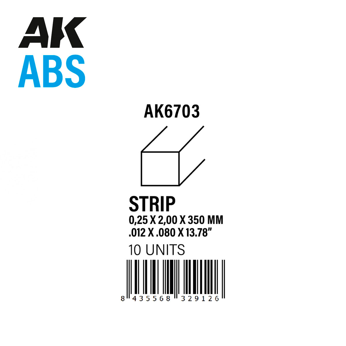 Полоски 0.25 x 2.00 x 350 мм – АБС пластик (10 штук) - AK6703