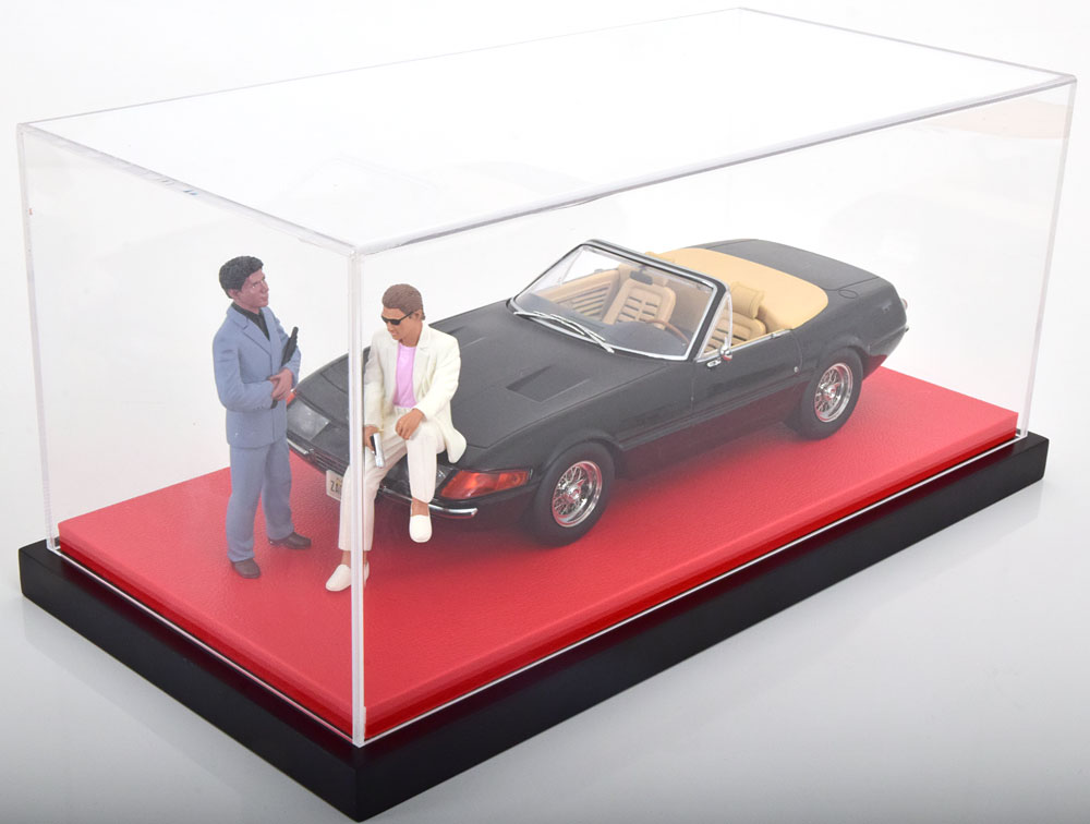 1:18 VITRINE Luxus-Version mit Kunstleder auf MDF-Bodenplatte stackable, Maße: Länge 35,5cm, Tiefe 17cm, Höhe 15,8cm, red - JC-L18RE