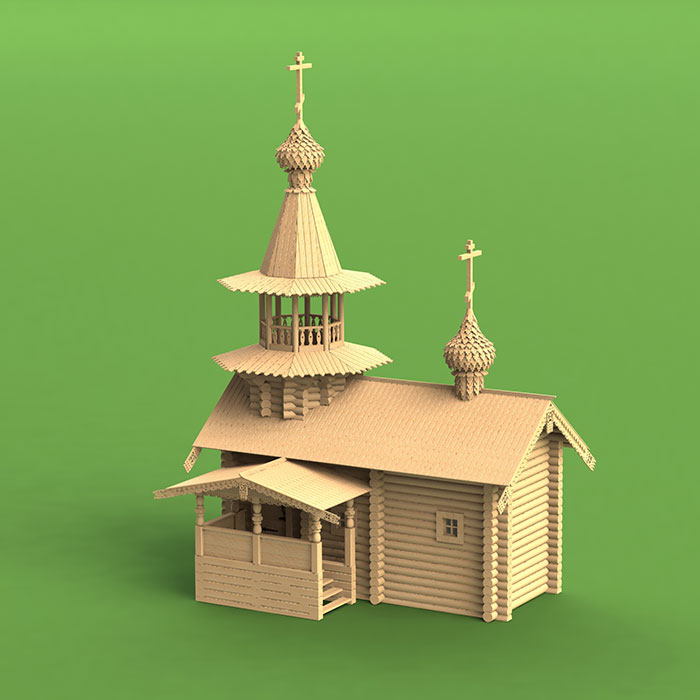 1:60 Сборная модель Часовня из деревни Вигово, Карелия, XVII век - 1002