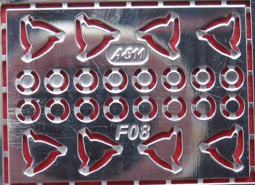 1:43 Фототравление Гайки ступиц Ferrari F08, блестящий никель - EM-187
