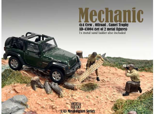 1:43 FIGURES SET 4 - 2X MAN MECHANICS CREW 4x4 OFFROAD CAMEL TROPHY, BEIGE BROWN - AD43004