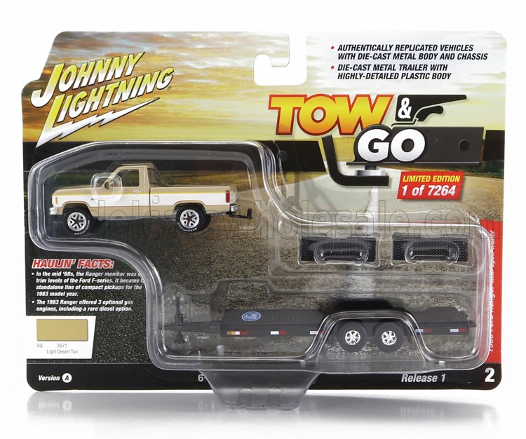 1:64 FORD Ranger Pick-up (1983) With Trailer Car Transporter, Beige White Black - JLSP316A-JLBT017/24