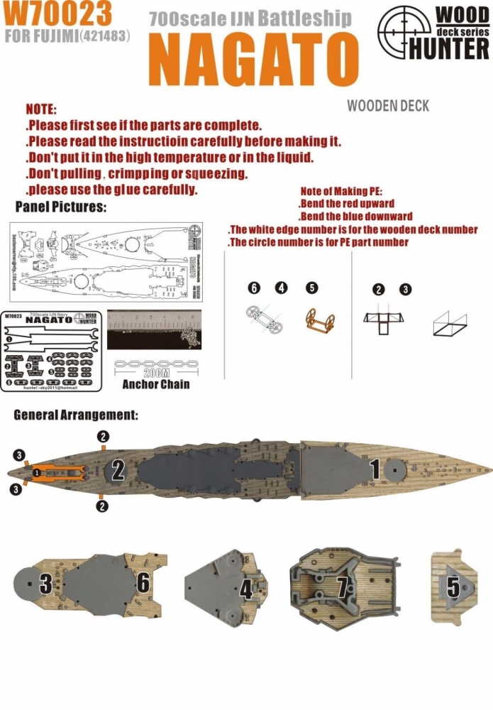 1:700 IJN Battleship Nagato Wooden Deck - W70023