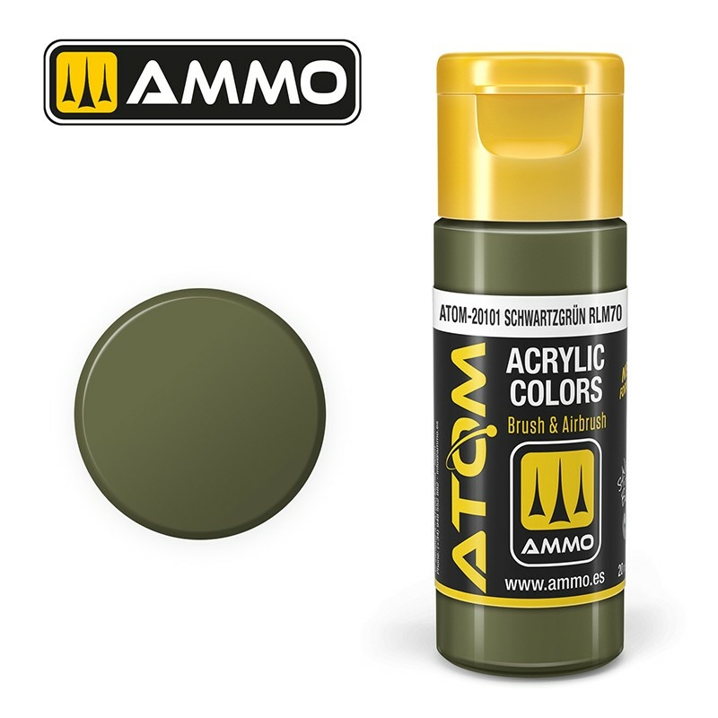 Краска акриловая  ATOM COLOR Чёрно-зелёный RLM70 / Schwartzgrün RLM70, 20мл - ATOM20101