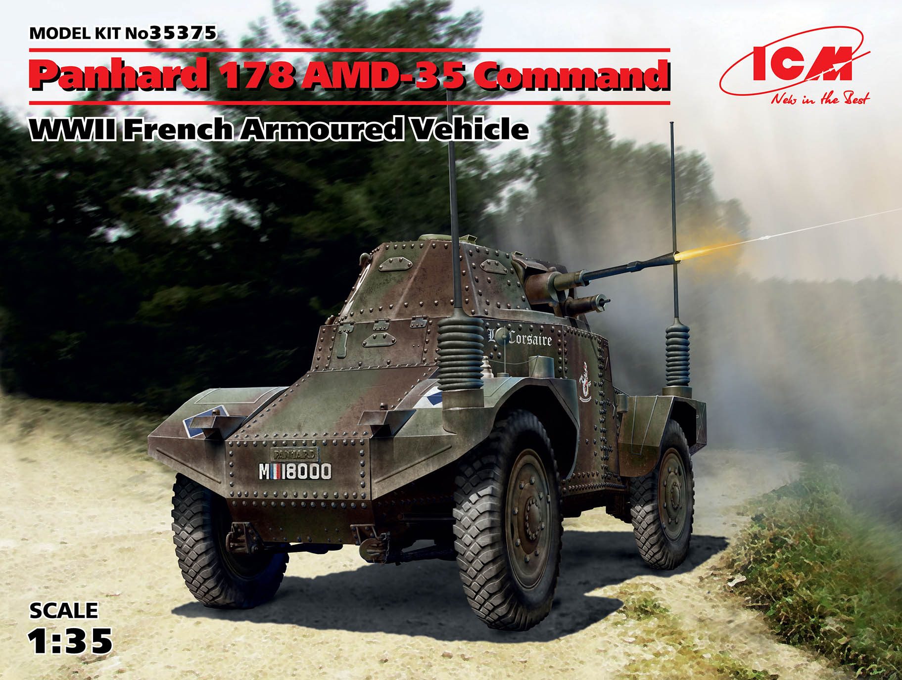 1:35 Сборная модель Командирская машина Panhard 178 AMD-35, Французский бронеавтомобиль MBII - 35375