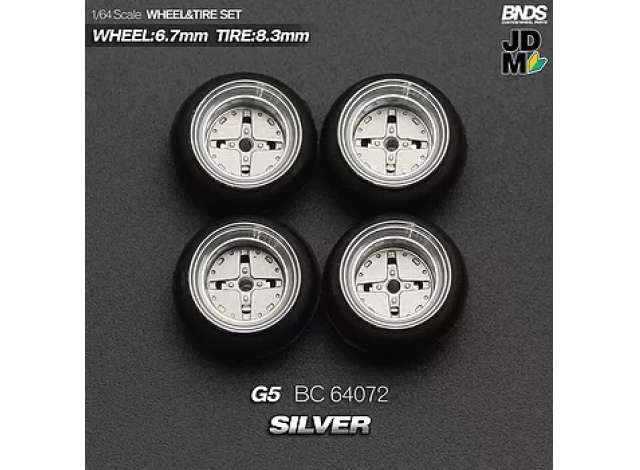 1:64 G5 Alloy Wheel & Rim set, silver/chrome - BC64072
