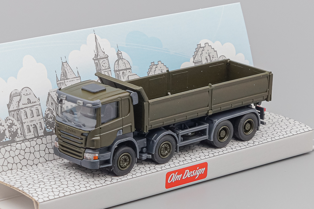 1:87 SCANIA P 8х4 самосвал с стальными бортами, хаки - OLM339