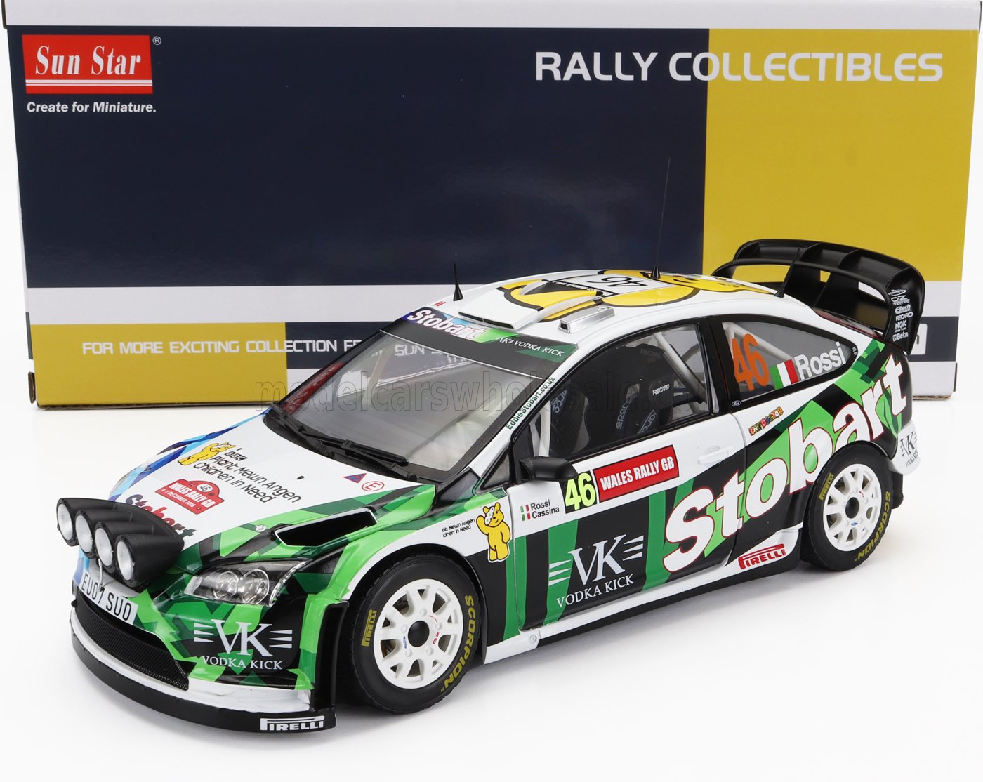 1:18 FORD Focus Rs Wrc Stobart №46 Rally Wales Gb (2008) Valentino Rossi - Carlo Cassina, White Green Blue - 3939