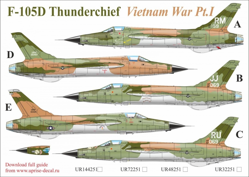 1:32 Декаль для F-105D Thunderchief Vietnam War PT. 1, с тех. надписями - UR32251