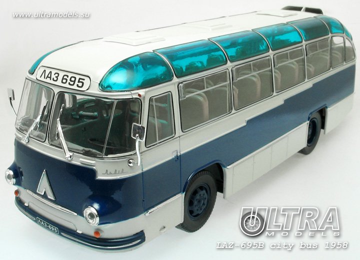 1:43 ЛАЗ 695Б городской Ультрамарин (1956), зелено-серый - UM43-B004B