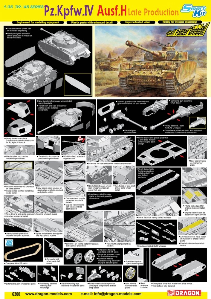 1:35 Сборная модель Немецкий средний танк Pz.Kpfw. lV Ausf. H позднего выпуска - 6300