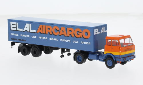 1:87 HANOMAG-HENSCHEL F161 Flatbed/Tarpaulin-SZ 'ELAL-Aircargo' (1969), orange/yellow/ blue - 82258