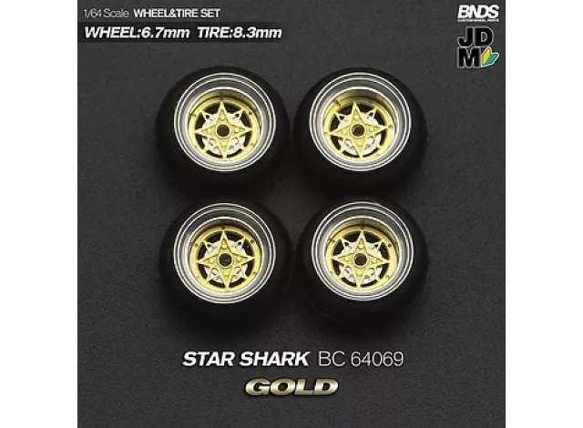 1:64 Star Shark Alloy Wheel & Rim set, gold/chrome - BC64069