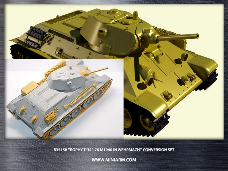 1:35 Трофейная T-34/76 m1940, конверсия включает точенный ствол и травление - 35158