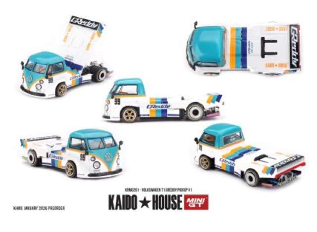 1:64 VOLKSWAGEN T1 Pickup Greddy Pickup V1 (1972), white / light blue - MGTKHMG261